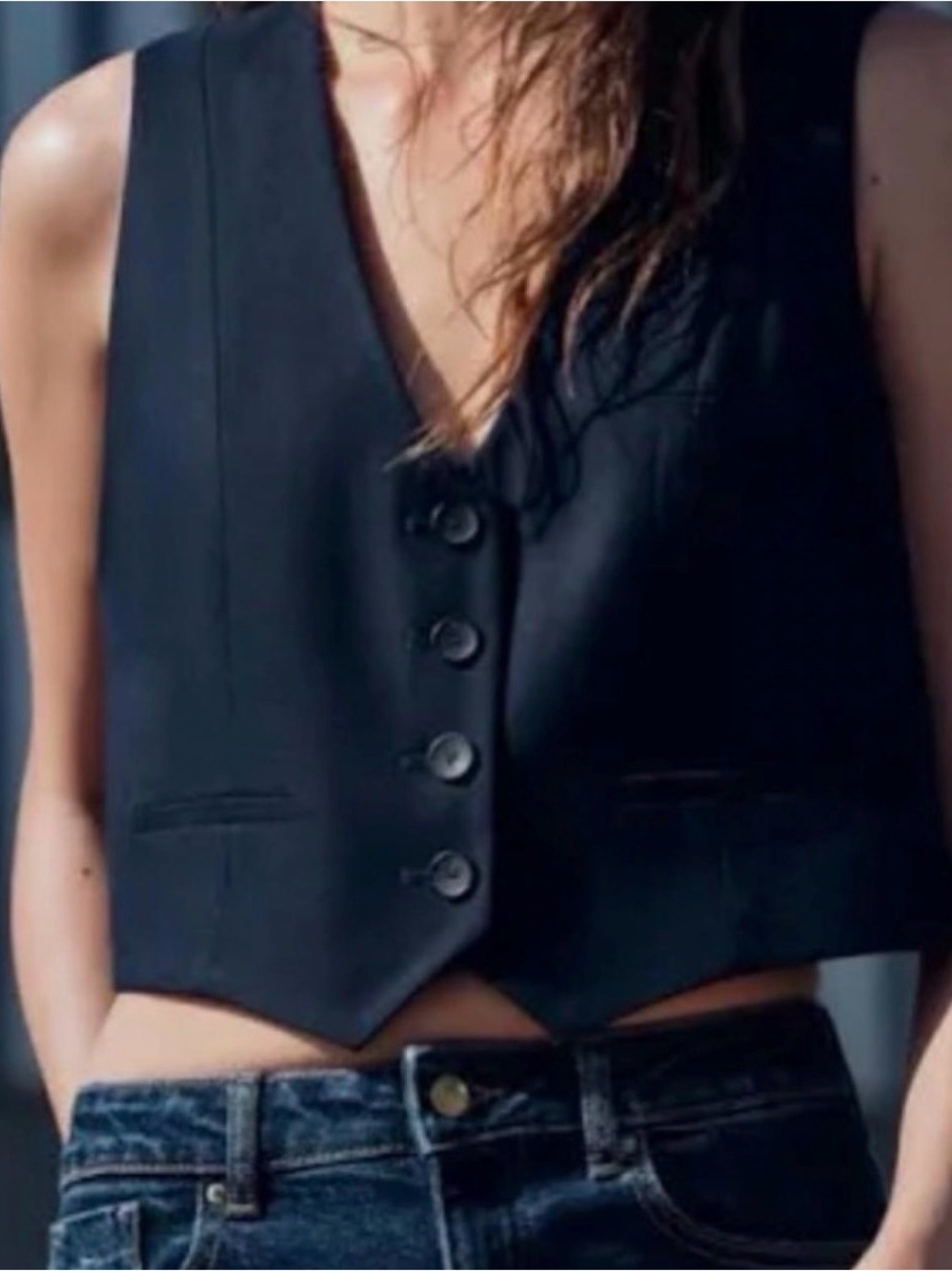 Zara Navy Wool Blend Tailored Vest